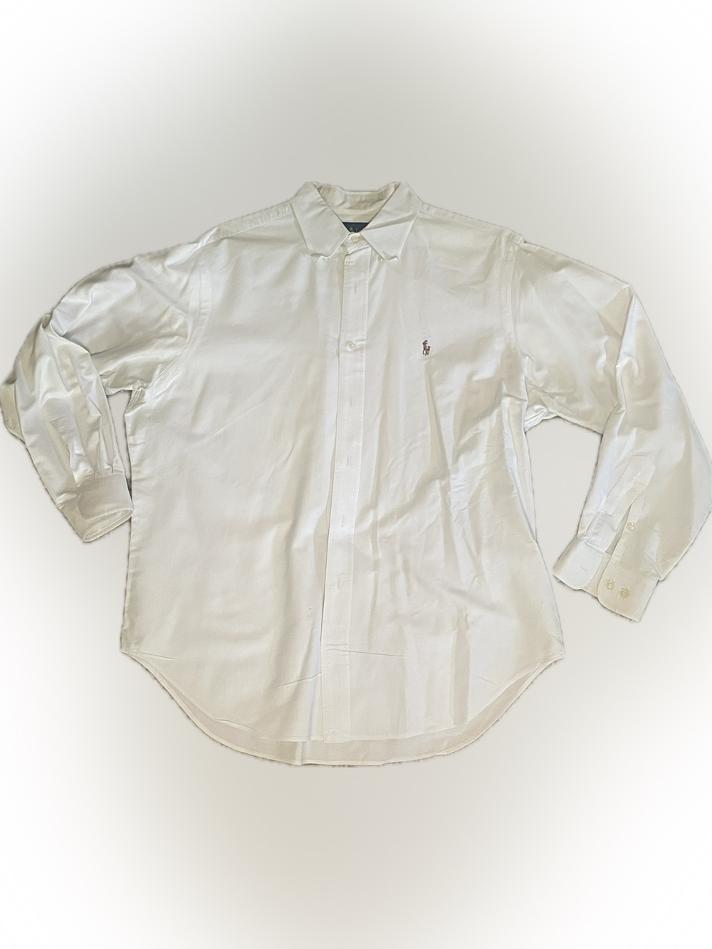 Ralph Lauren Men's White Button-Down Dress Shirt with Polo Logo